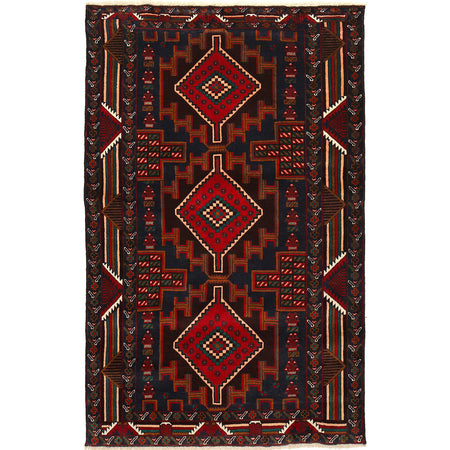 Baluchi Rug Handmade Multi Geometric 4x6 ft