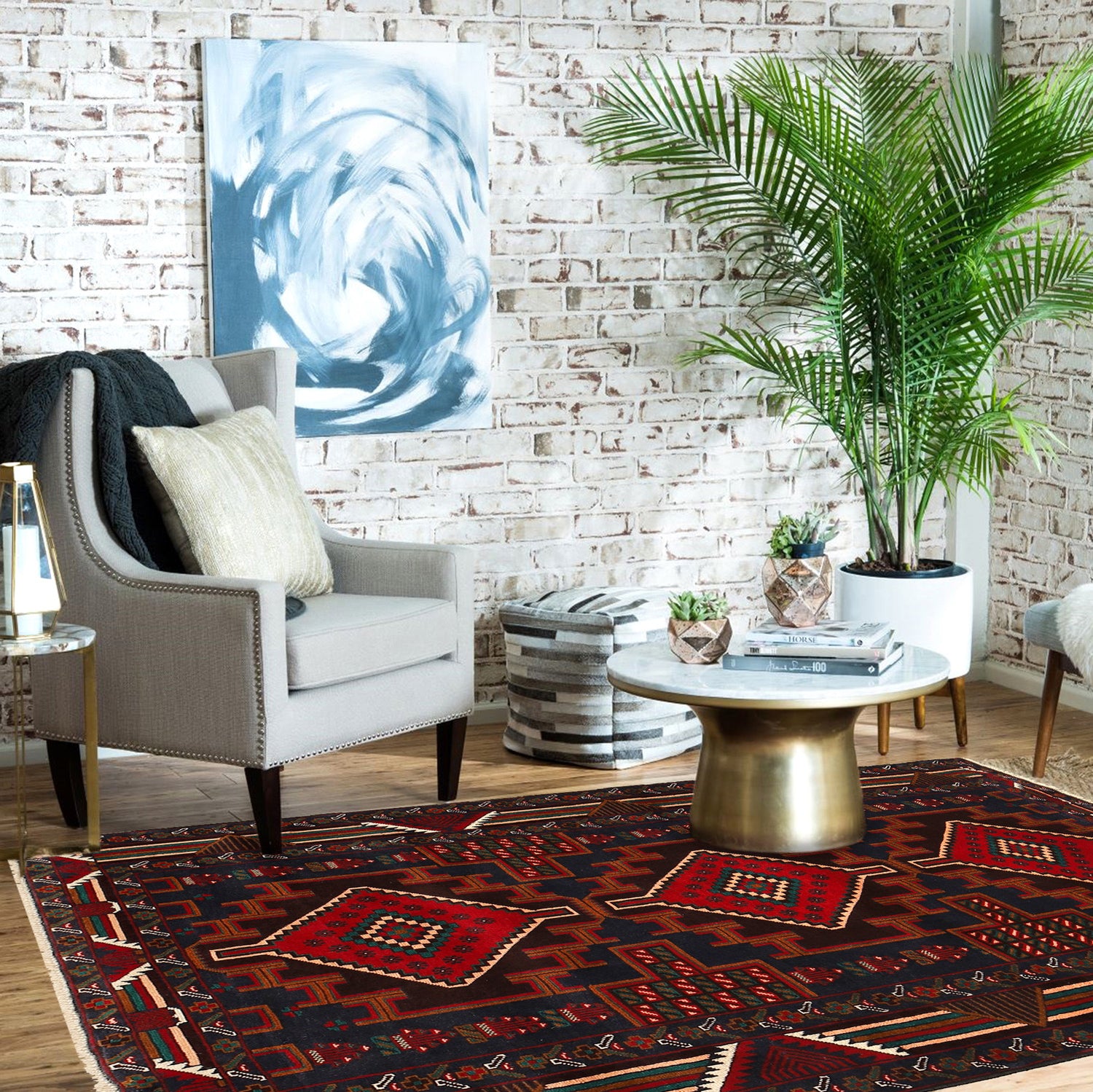 Baluchi Rug Handmade Multi Geometric 4x6 ft