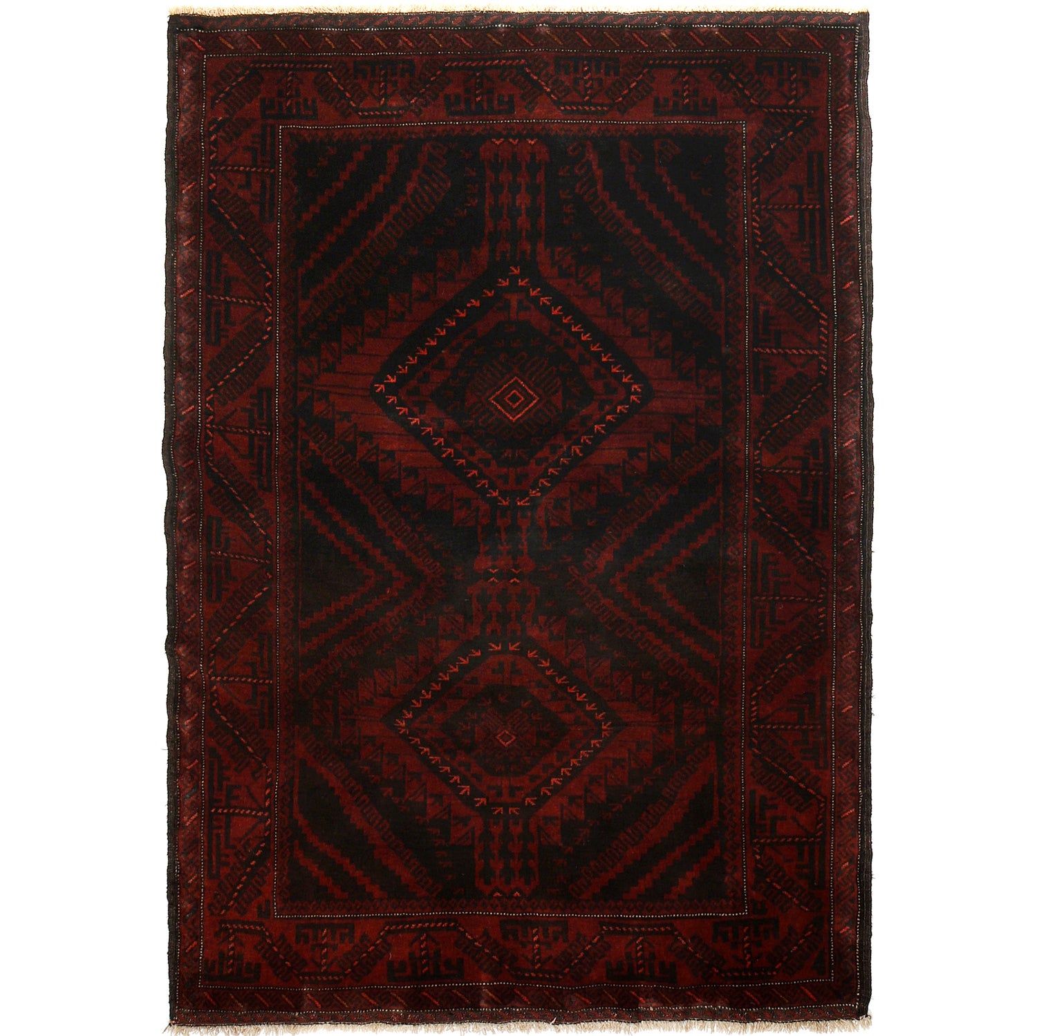 Baluchi Rug Handmade Multi Geometric 4x6 ft