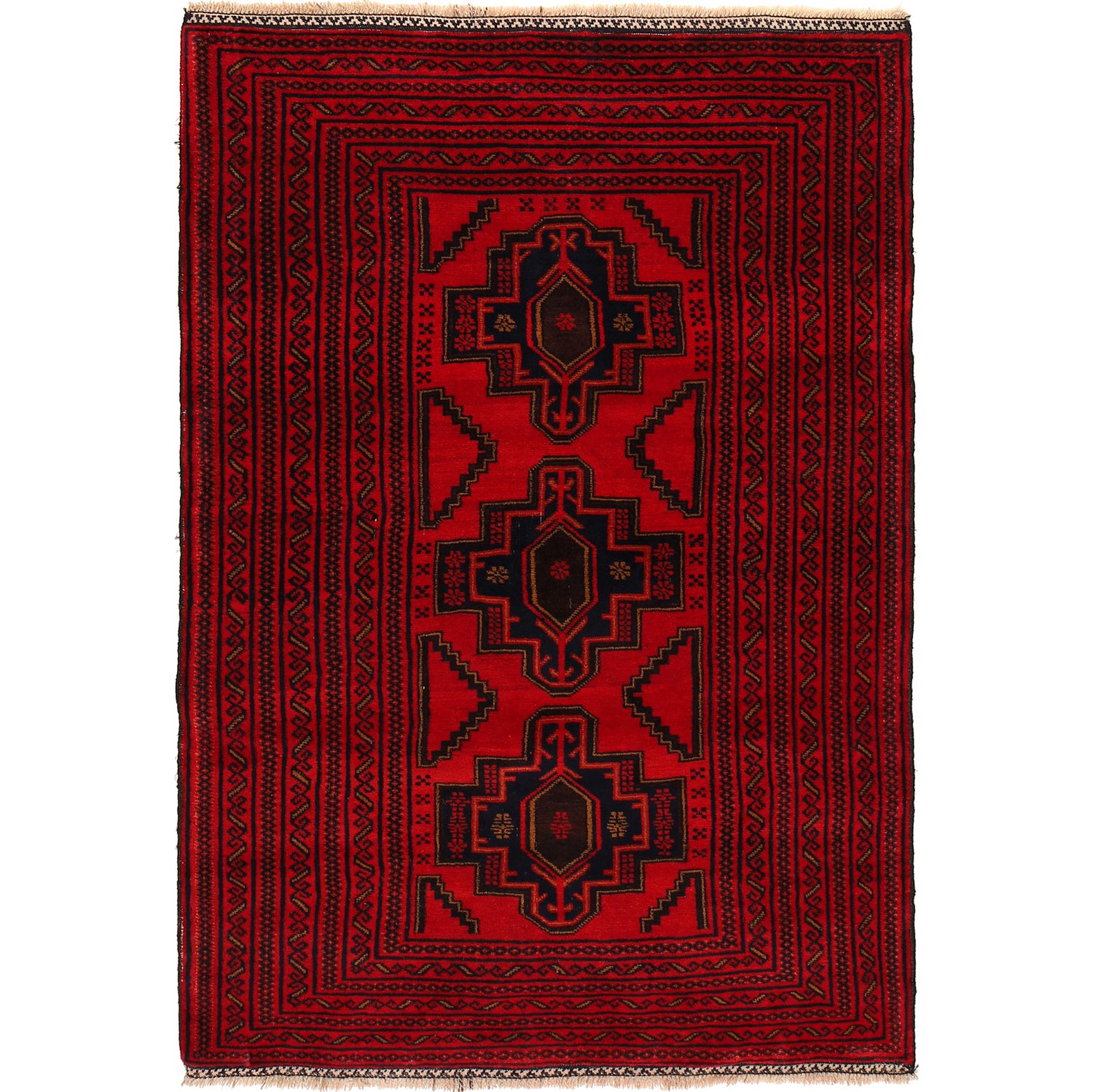 Baluchi Rug Handmade Red Geometric 4x6 ft