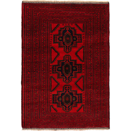 Baluchi Rug Handmade Red Geometric 4x6 ft
