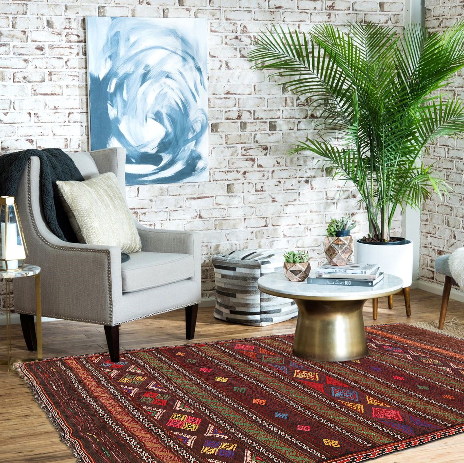 Laghari Kilim Area Rug Handmade Multi Geometric 5x8 ft