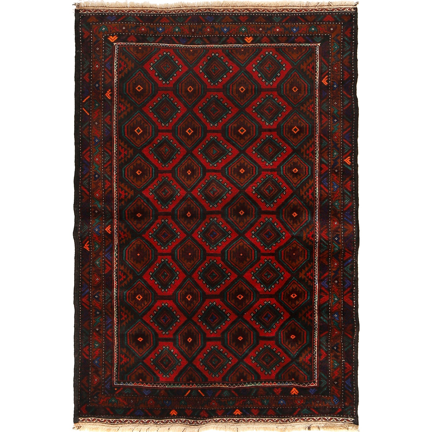 Baluchi Rug Handmade Red Geometric 4x6 ft