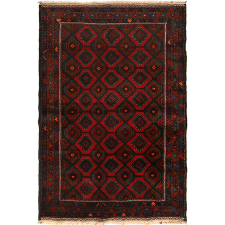 Baluchi Rug Handmade Red Geometric 4x6 ft