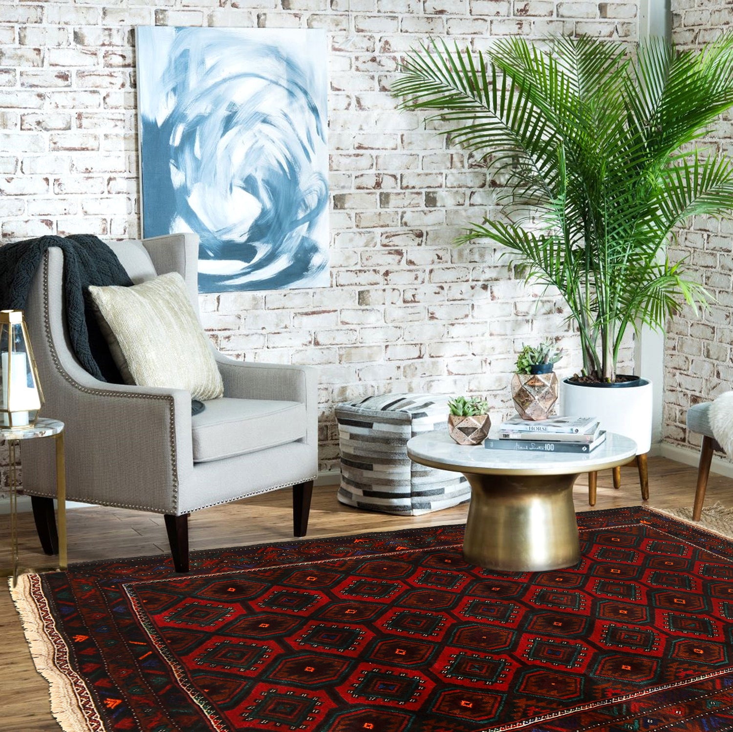 Baluchi Rug Handmade Red Geometric 4x6 ft