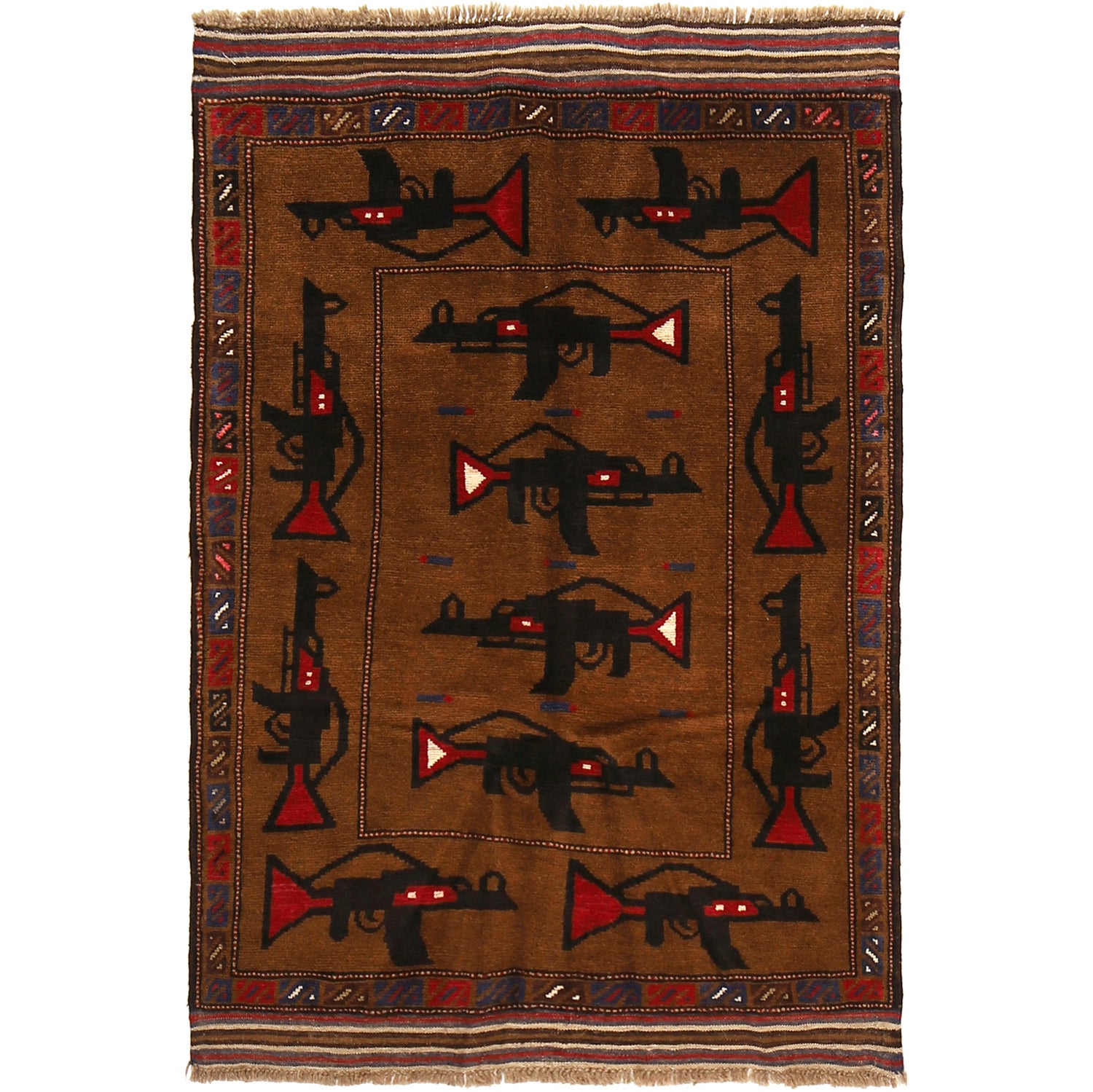 War Area Rug Handmade Brown Riffle 3x5 ft