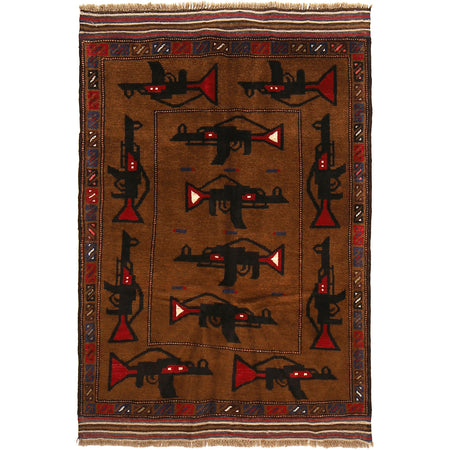 War Area Rug Handmade Brown Riffle 3x5 ft
