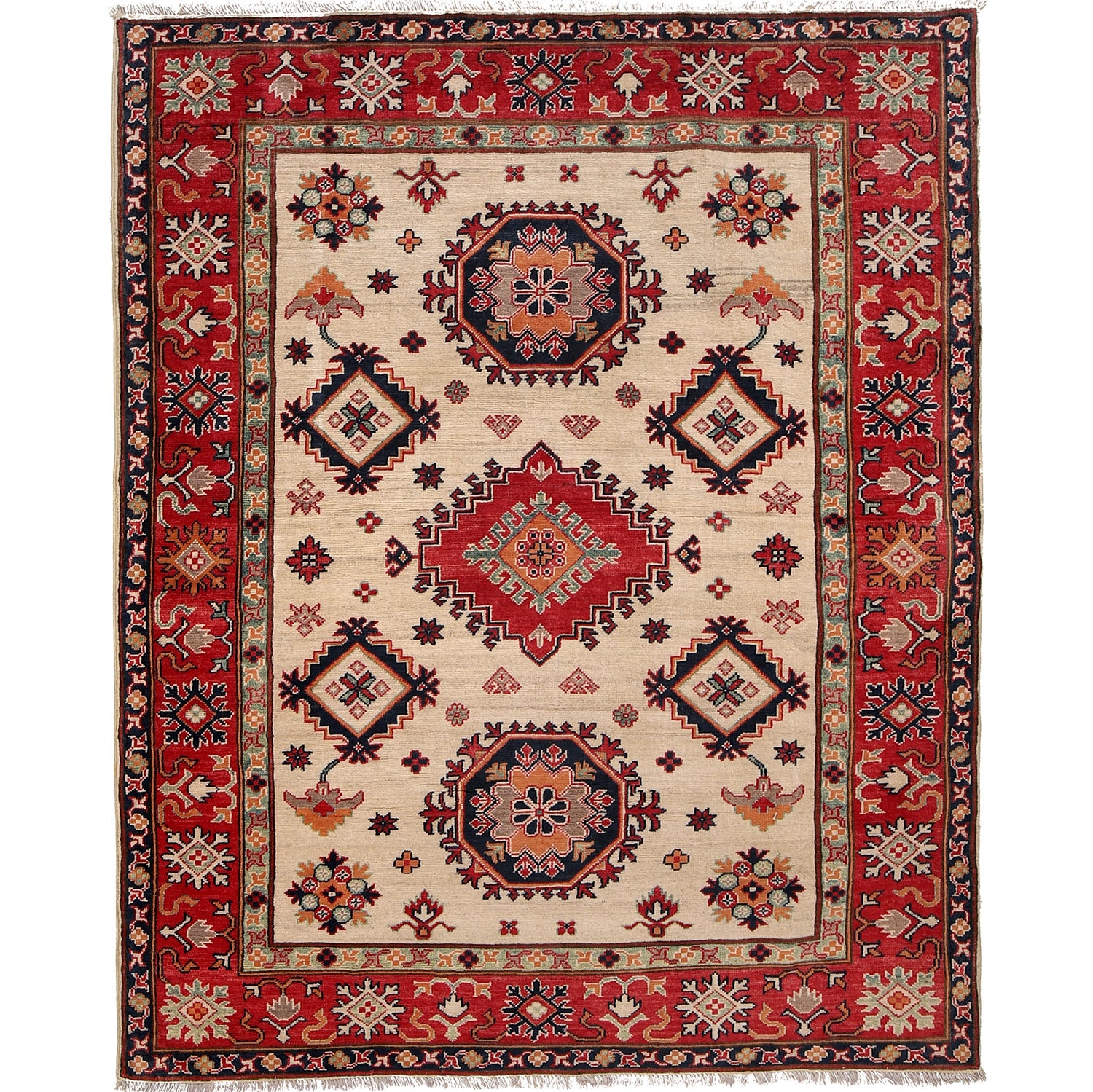 Kazak Rug Handmade Beige Medallion 4x7 ft