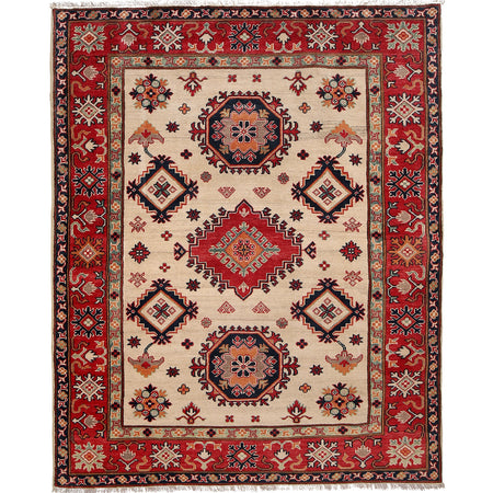 Kazak Rug Handmade Beige Medallion 4x7 ft