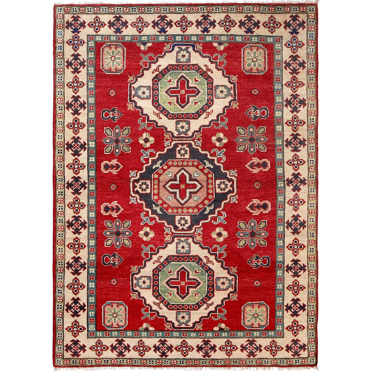 Kazak Rug Handmade Red Medallion 4x6 ft