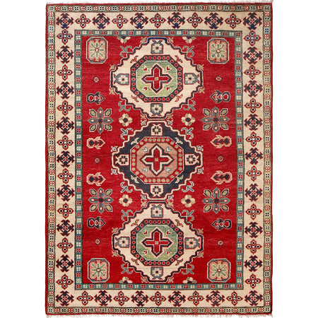 Kazak Rug Handmade Red Medallion 4x6 ft
