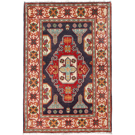 Kazak Rug Handmade Blue Medallion 3x5 ft