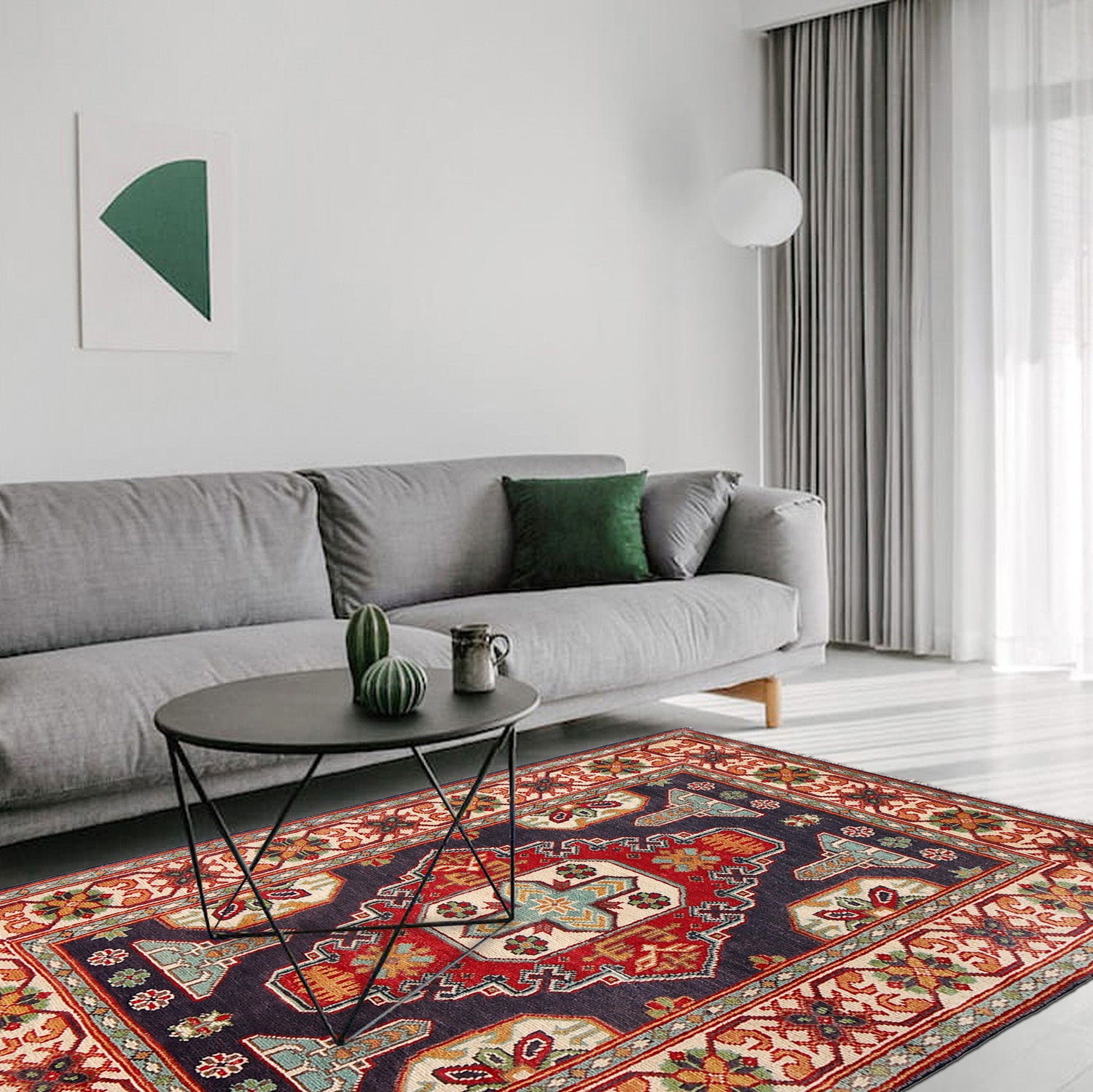 Kazak Rug Handmade Blue Medallion 3x5 ft