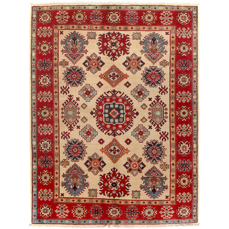 Kazak Rug Handmade Ivory Medallion 4x7 ft