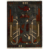War Area Rug Handmade Gray Rifle + Tank 2 x 3 ft