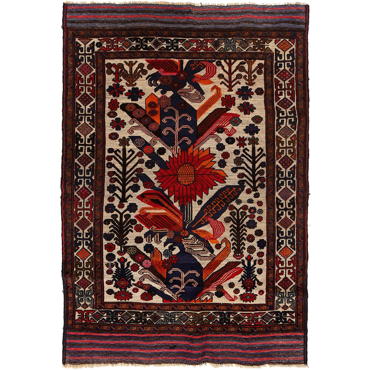 Barjasta Area Rug Handmade Beige Floral 4x6 ft