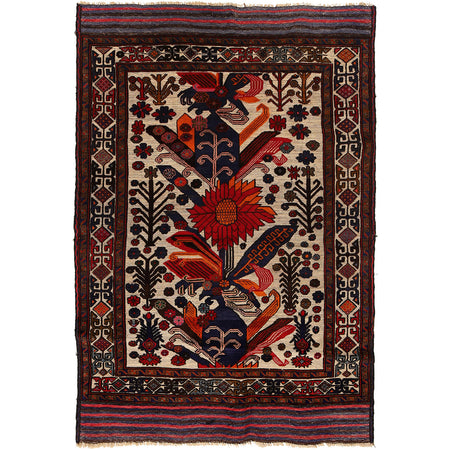 Barjasta Area Rug Handmade Beige Floral 4x6 ft
