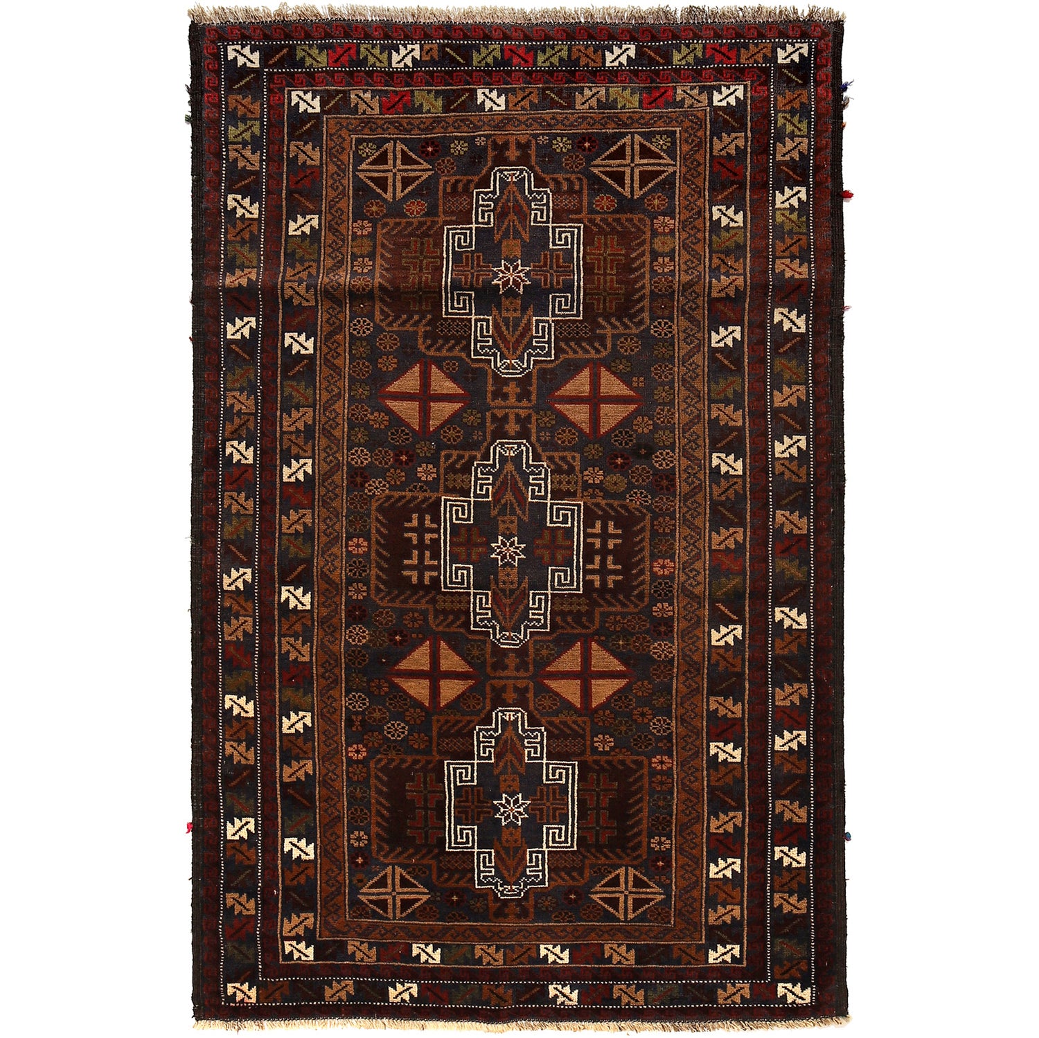 Baluchi Rug Handmade Multi Geometric 4x6 ft