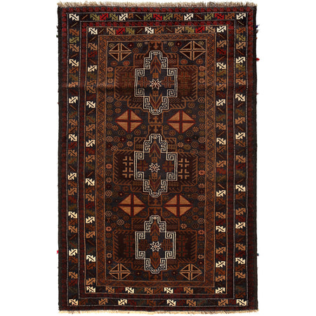 Baluchi Rug Handmade Multi Geometric 4x6 ft
