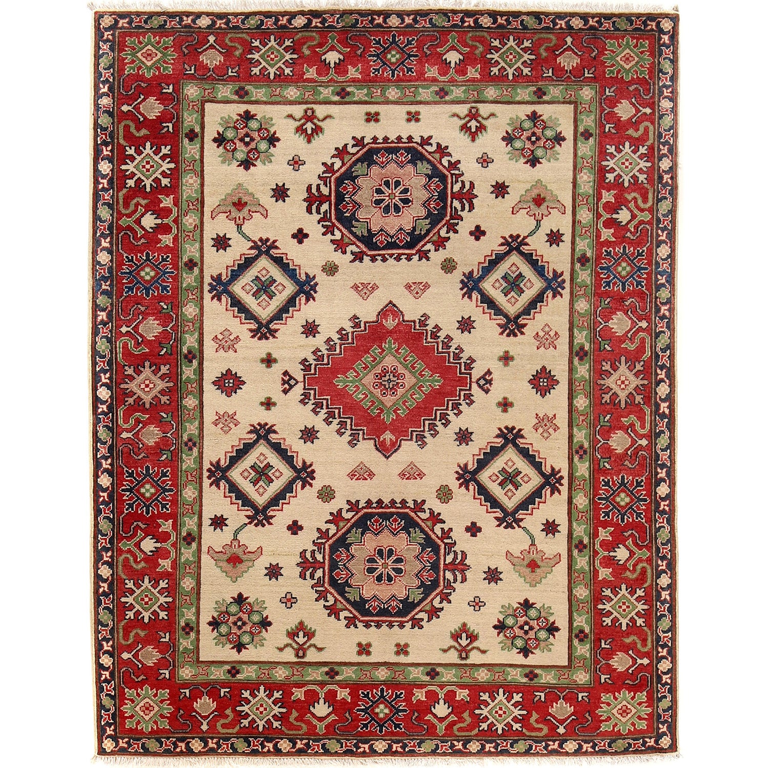 Kazak Rug Handmade Beige Medallion 4x7 ft