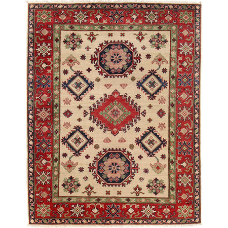 Kazak Rug Handmade Beige Medallion 4x7 ft