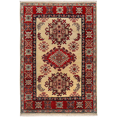 Kazak Rug Handmade Ivory Medallion 2x4 ft