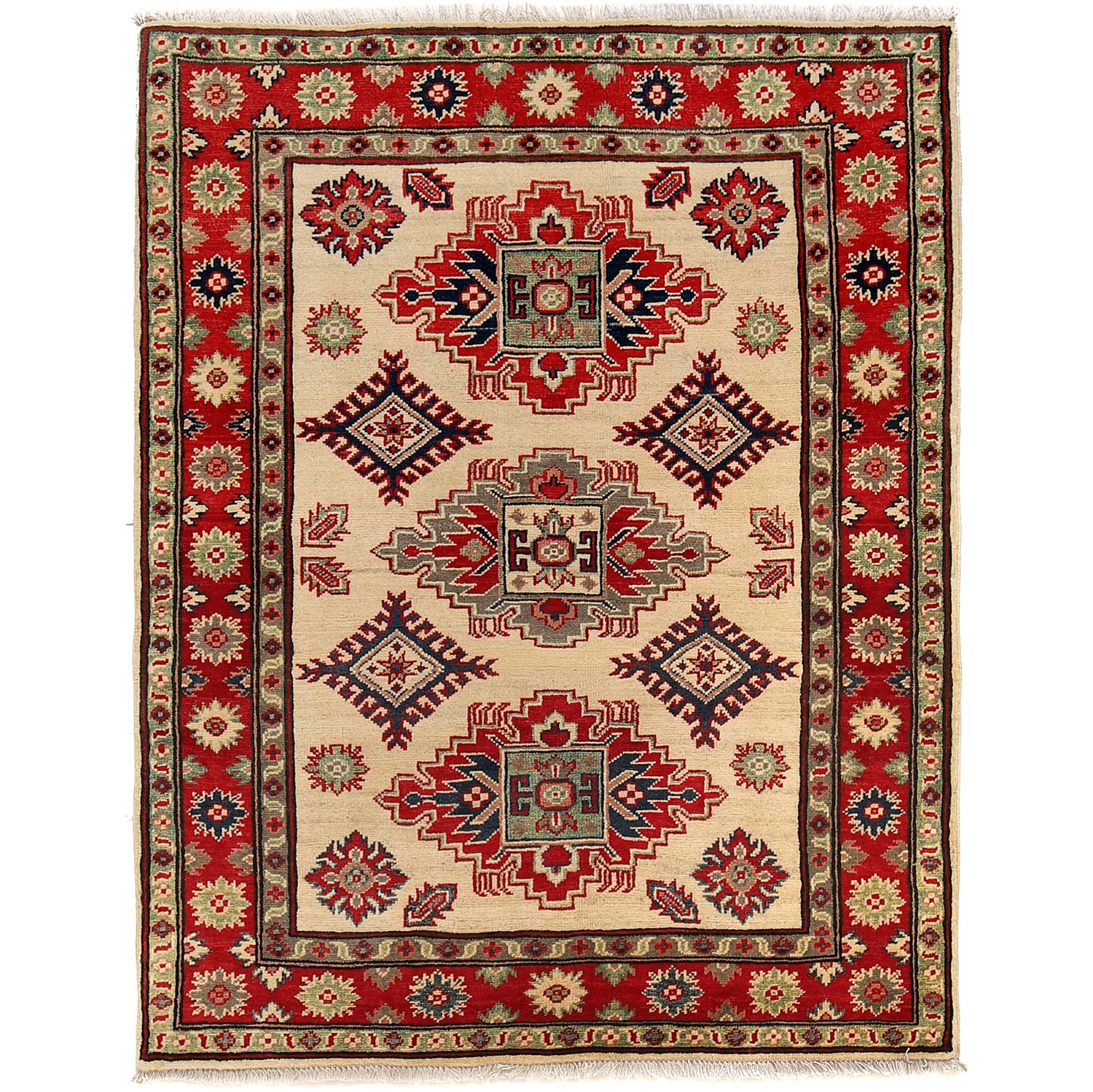 Kazak Rug Handmade Ivory Medallion 3x5 ft