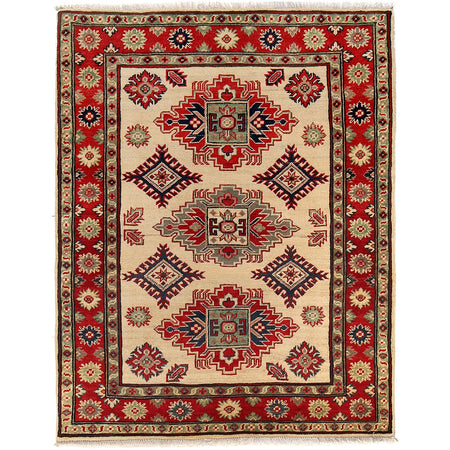Kazak Rug Handmade Ivory Medallion 3x5 ft