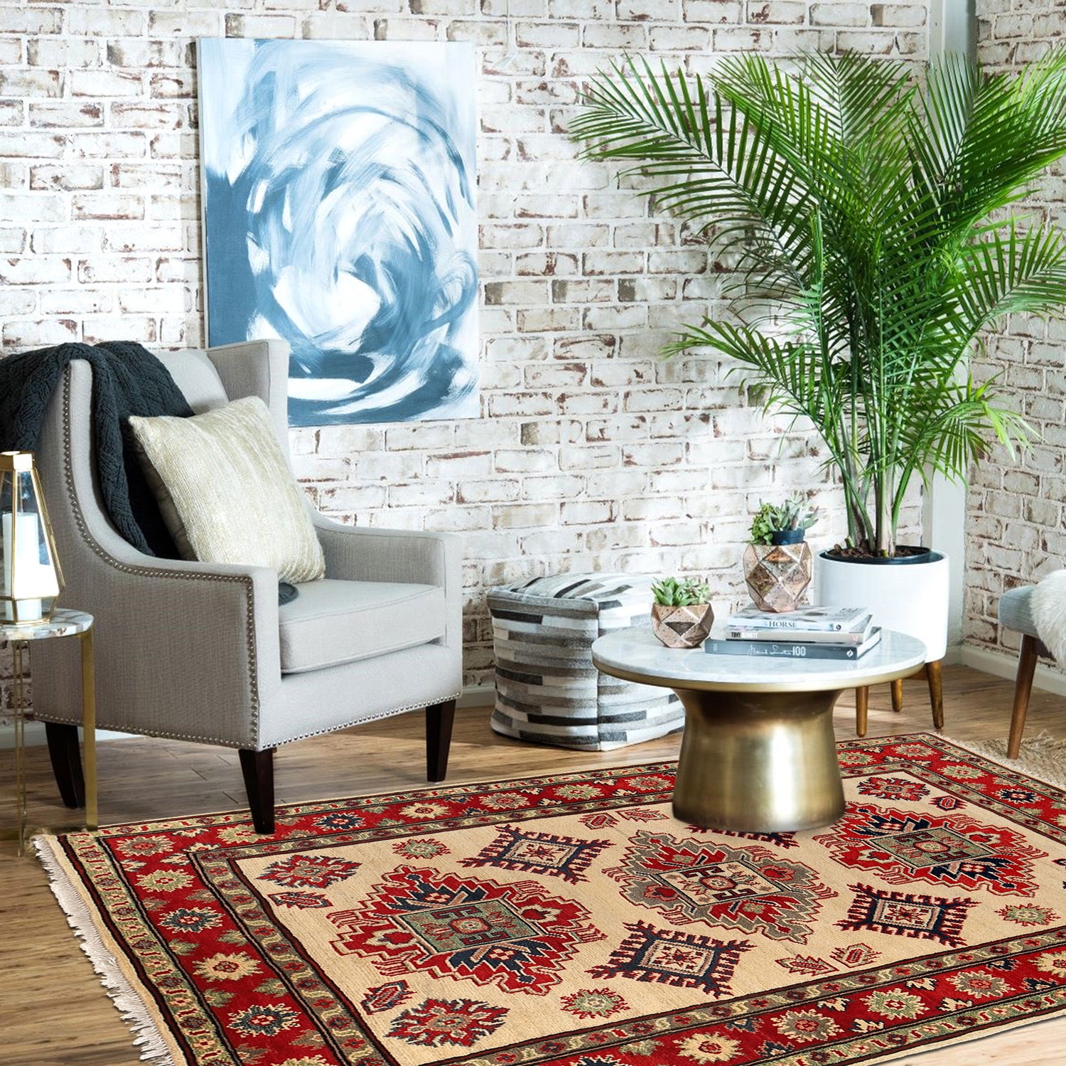 Kazak Rug Handmade Ivory Medallion 3x5 ft
