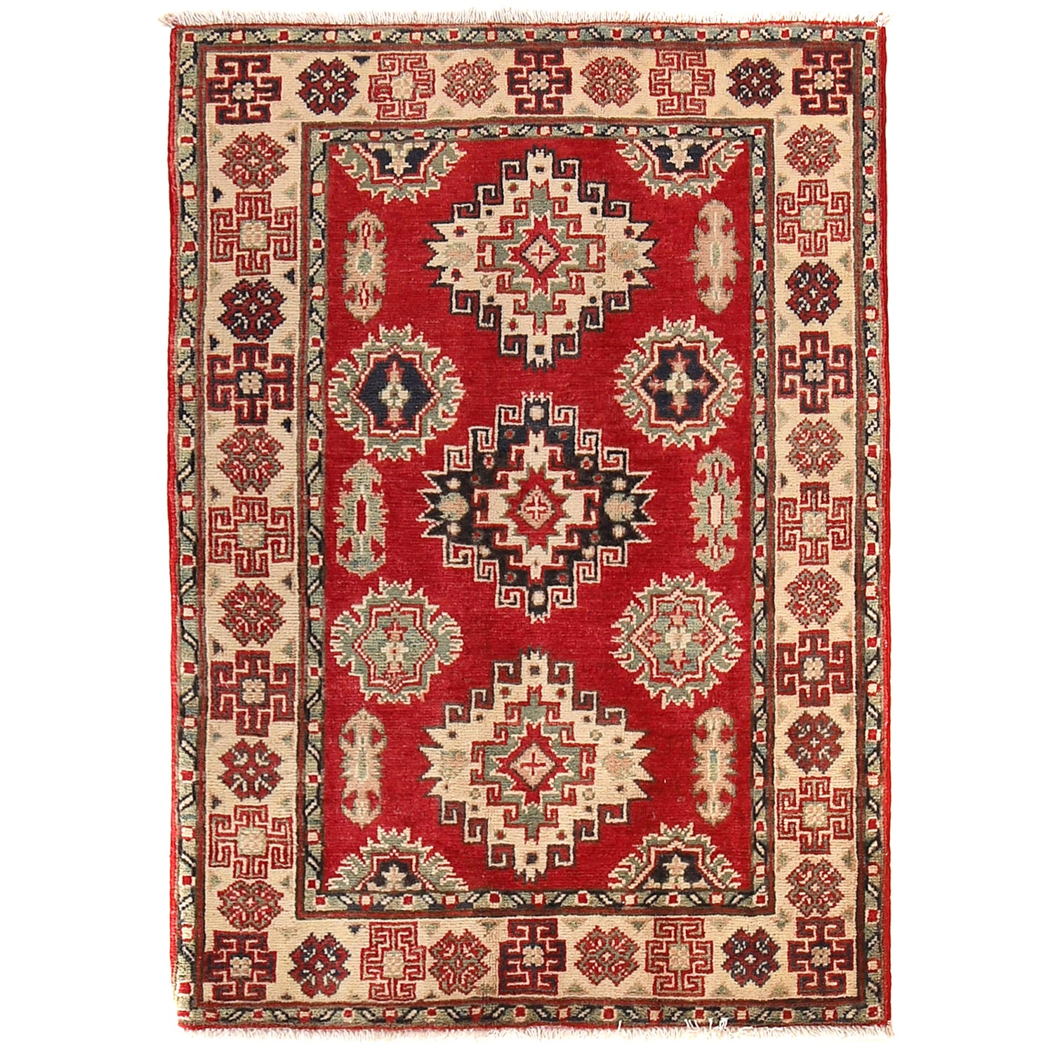 Kazak Rug Handmade red Medallion 2x4 ft