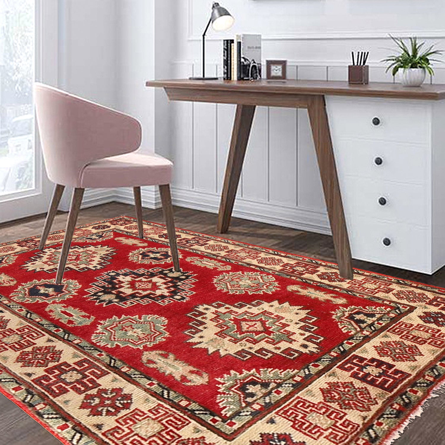 Kazak Rug Handmade red Medallion 2x4 ft