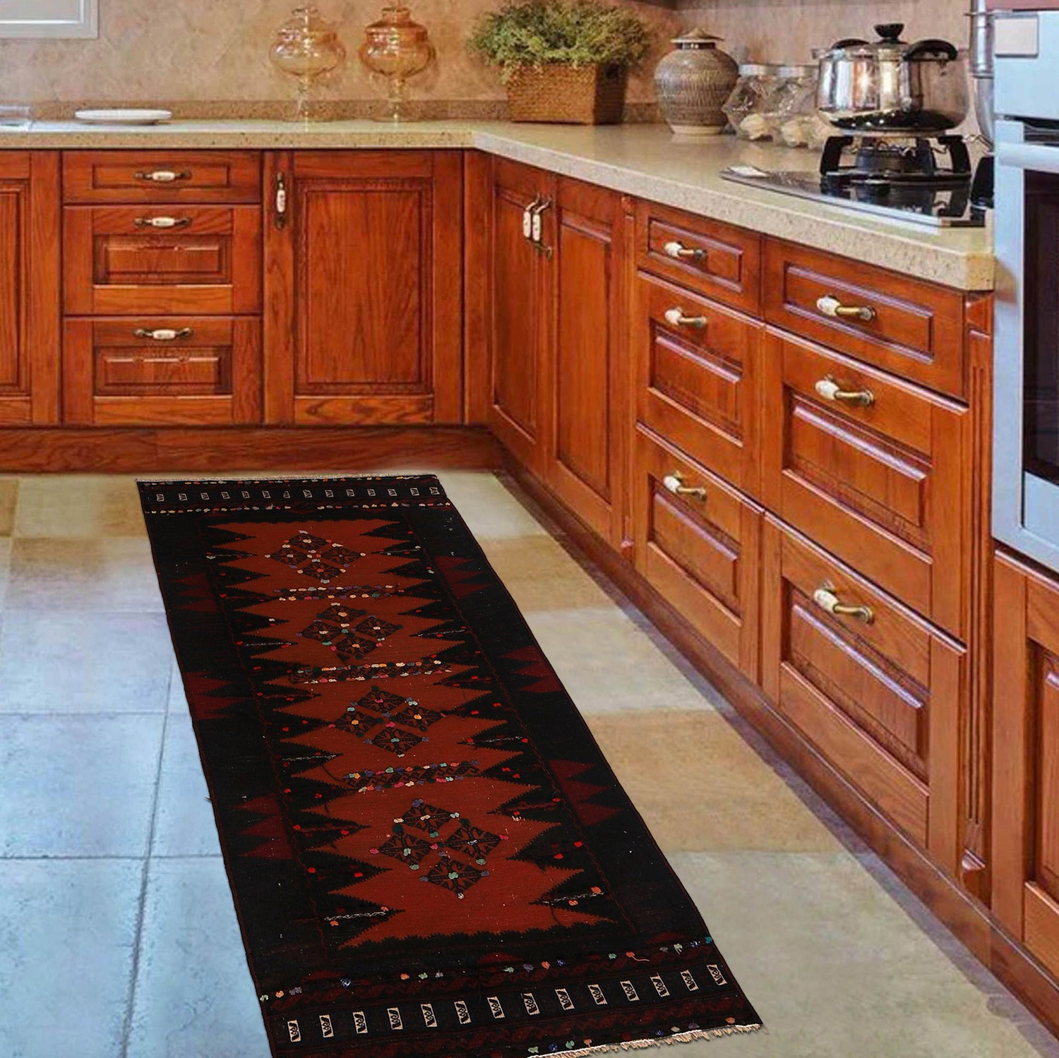 Table Sheet Area Rug Runner Handmade Multi Curvilinear 5'