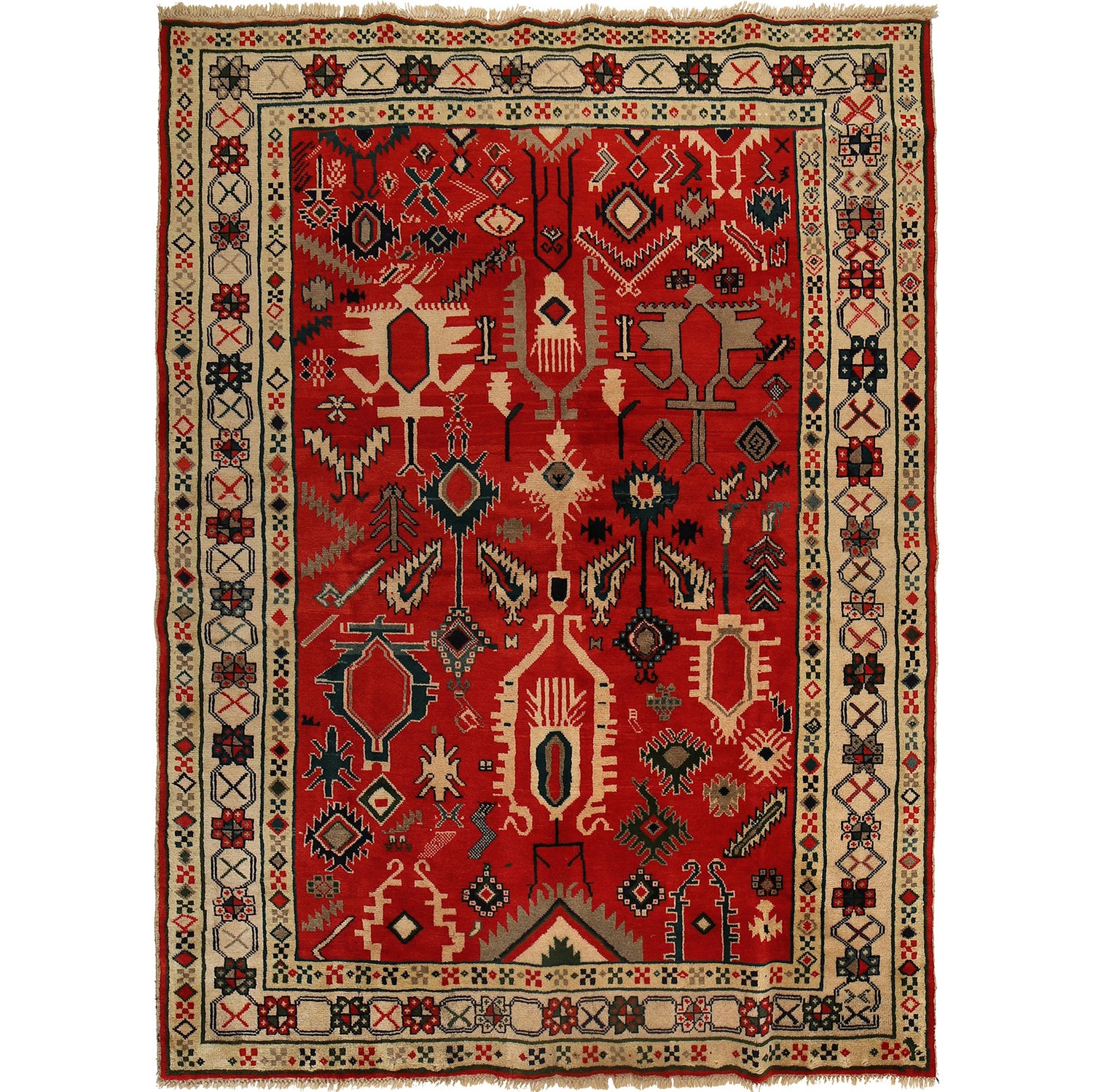 Oushak Area Rug Handmade Deep Red Floral 5x8 ft