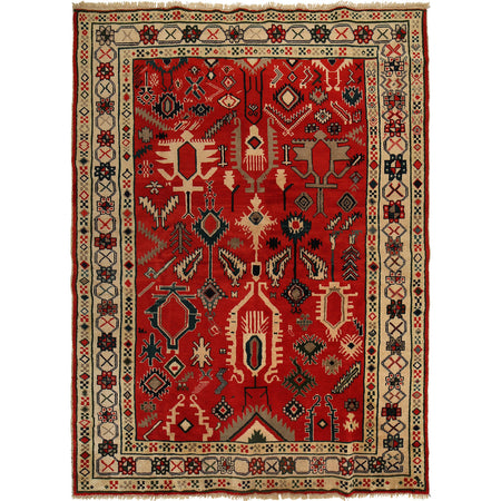 Oushak Area Rug Handmade Deep Red Floral 5x8 ft