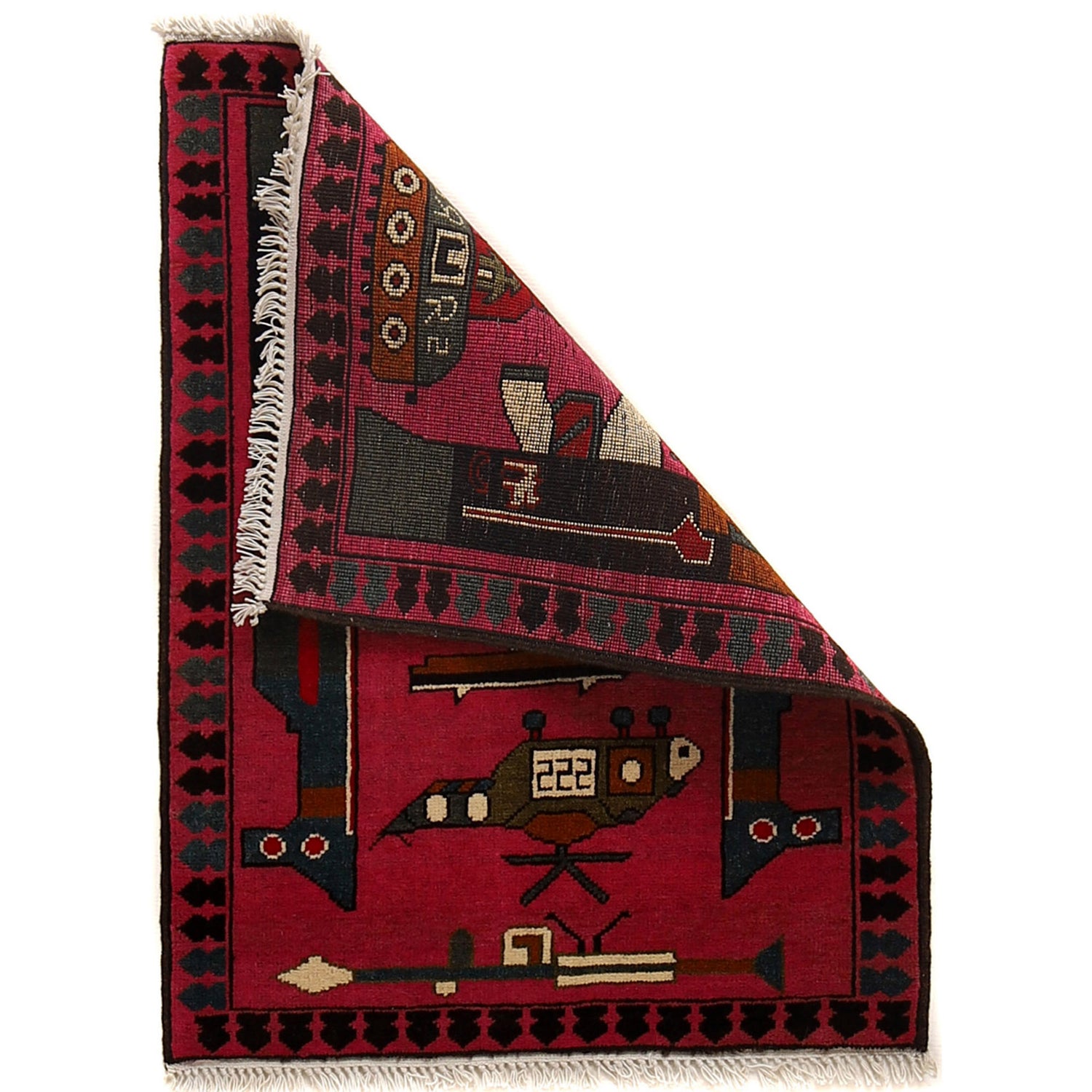 War Area Rug Handmade Pink Rifle + Tank 2 x 3 ft