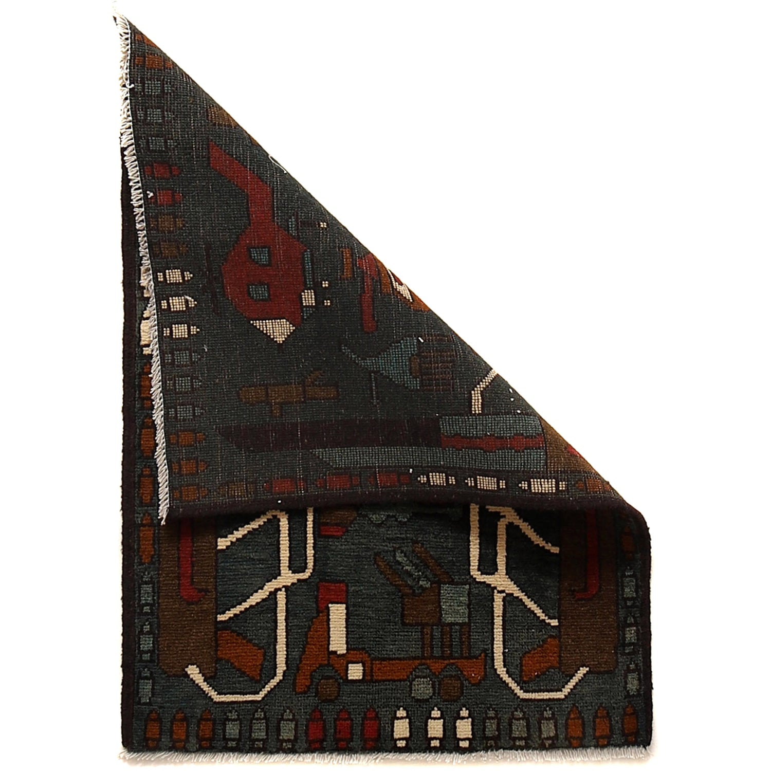 War Area Rug Handmade Gray Rifle + Helicopter + Tank 2 x 3