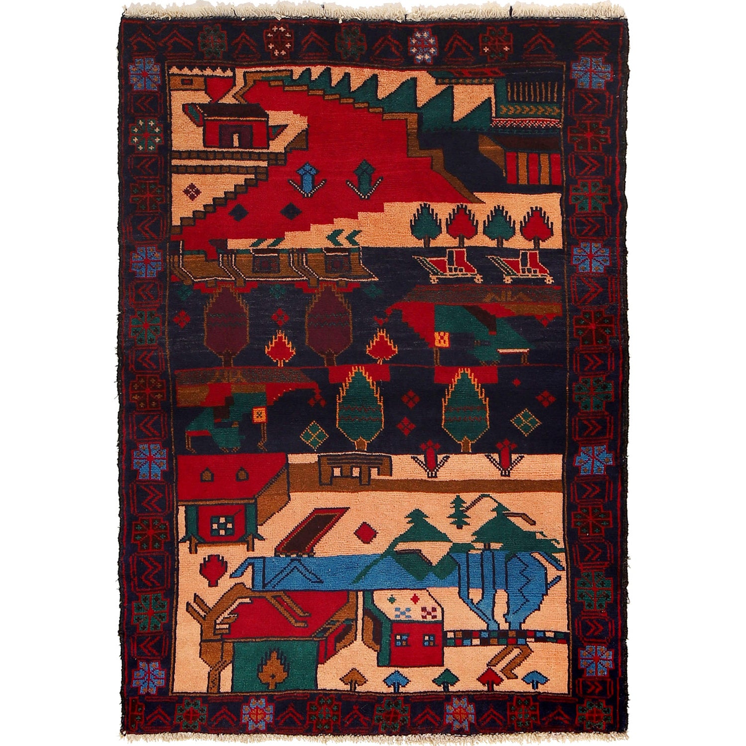 Pictorial Rug Handmade Multi Design