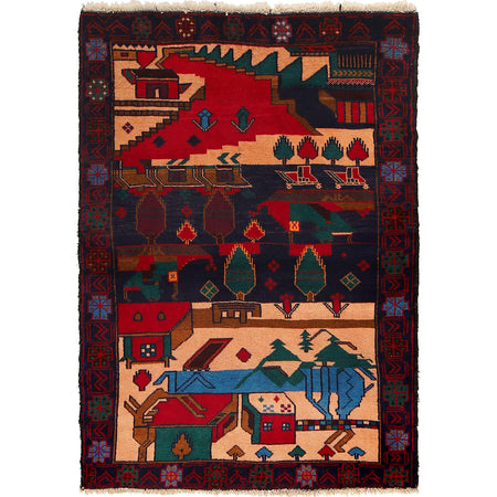 Pictorial Rug Handmade Multi Design