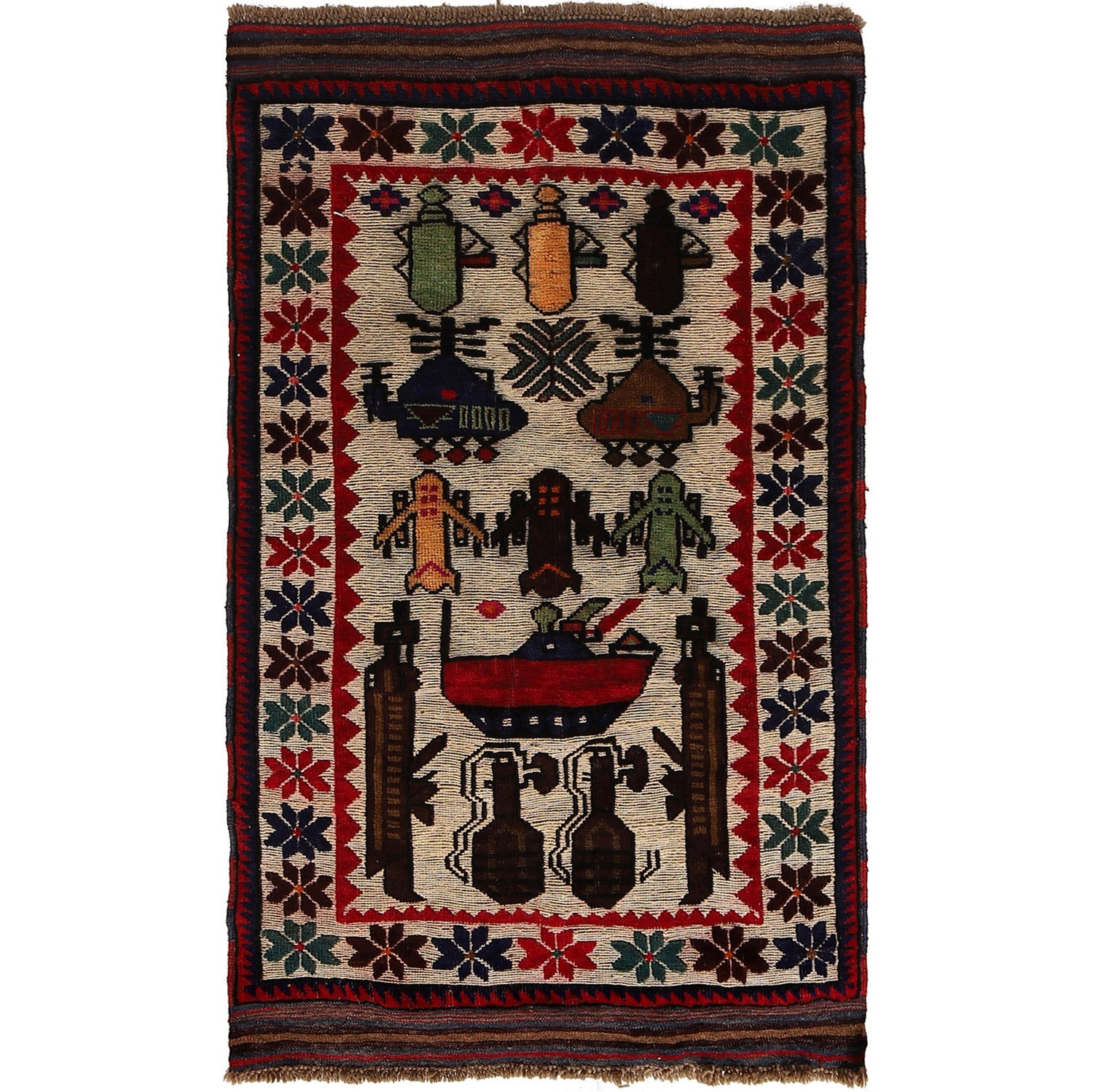 War Area Rug Handmade Ivory Tank 3x5 ft