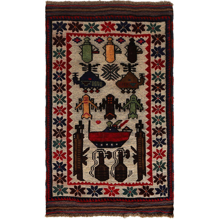War Area Rug Handmade Ivory Tank 3x5 ft