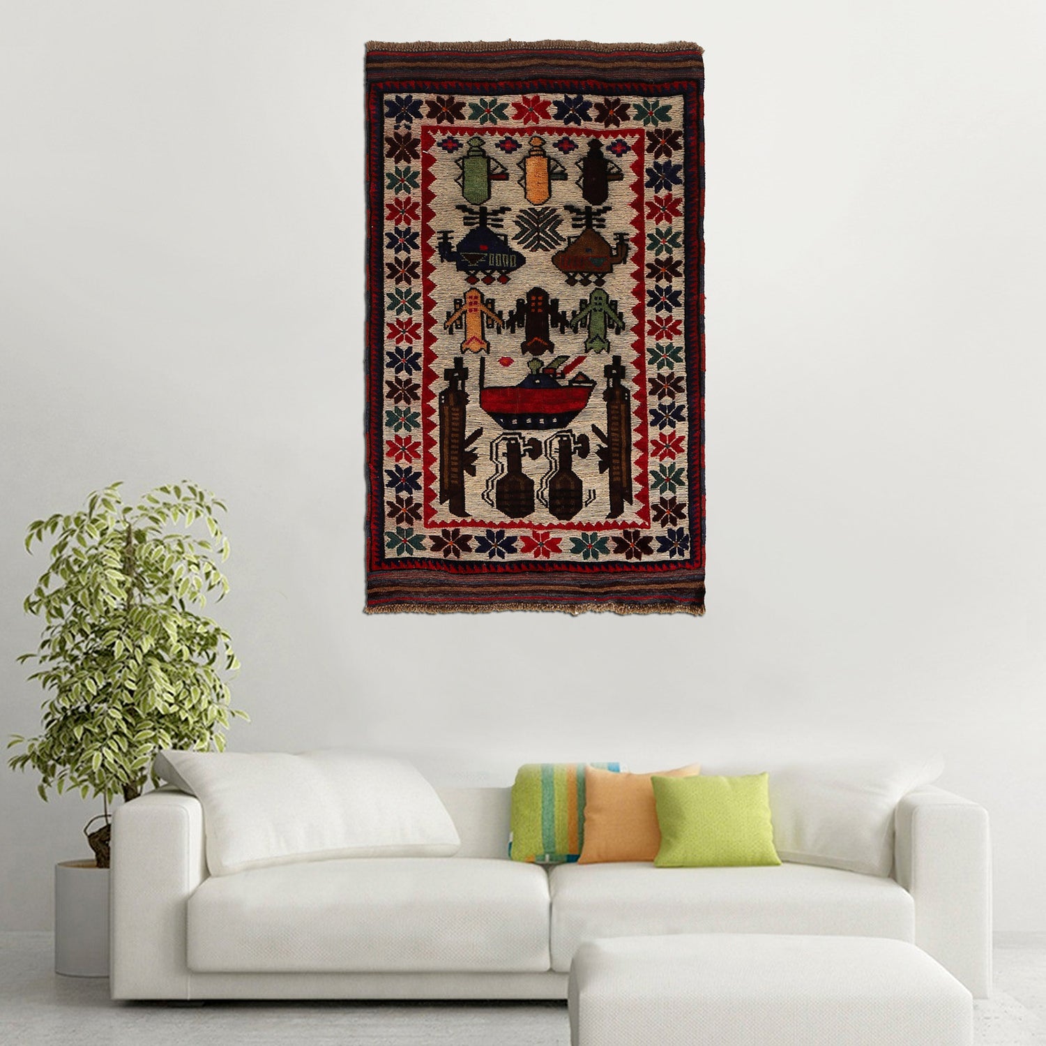 War Area Rug Handmade Ivory Tank 3x5 ft