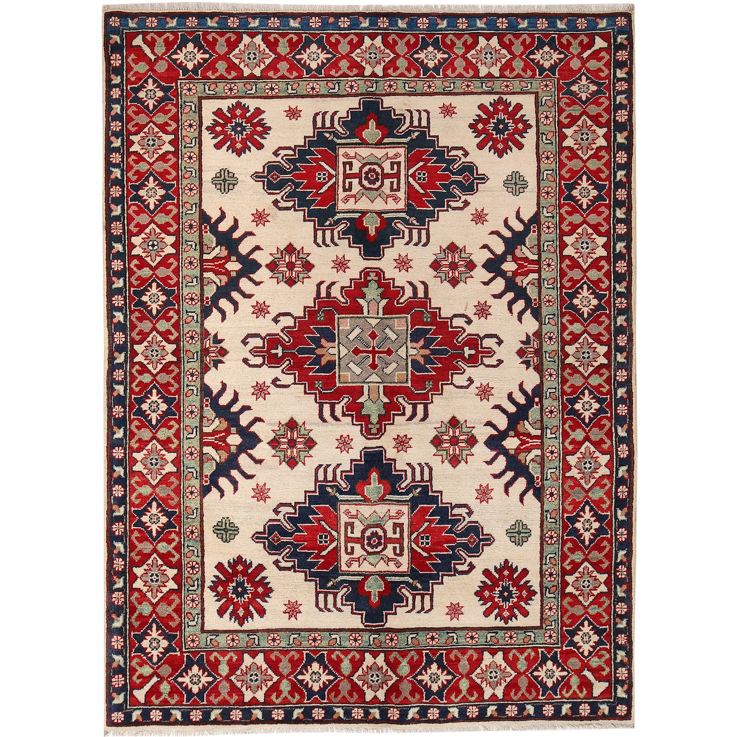 Kazak Rug Handmade Beige Medallion 4x7 ft