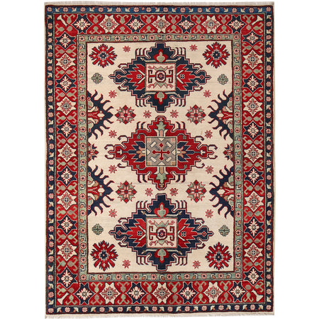 Kazak Rug Handmade Beige Medallion 4x7 ft