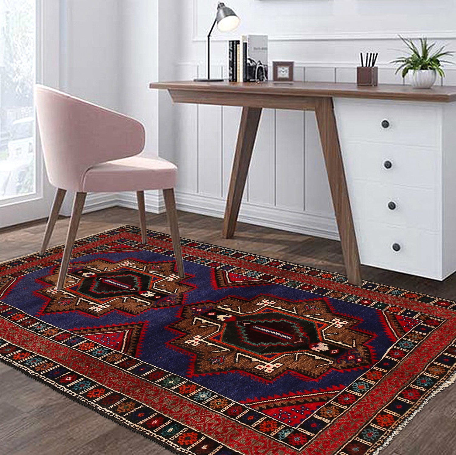 Baluchi Rug Handmade Multi Geometric 4x6 ft