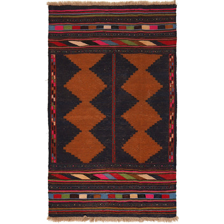 Table Sheet Runner Rug Handmade Brown Curvilinear 5' Runner