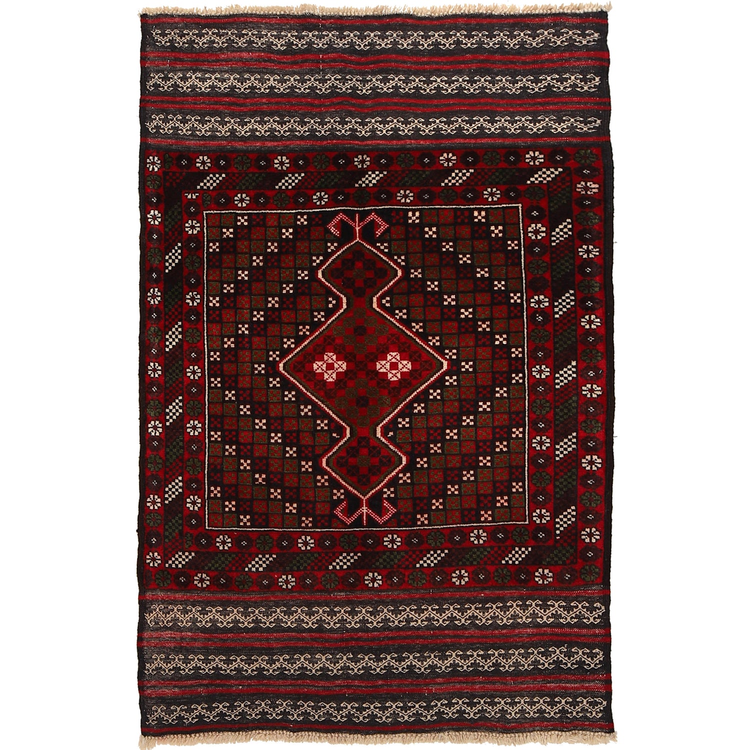 Baluchi Rug Handmade Brown Geometric 3x5 ft