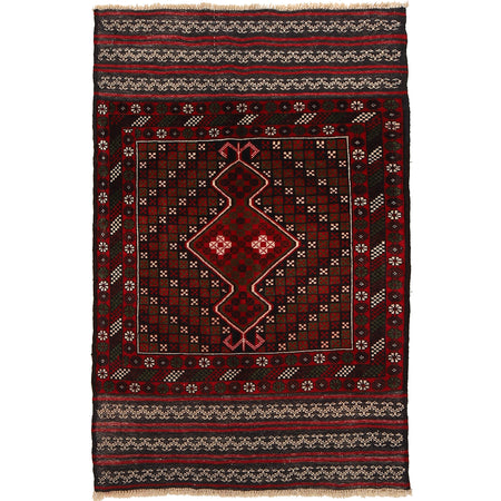 Baluchi Rug Handmade Brown Geometric 3x5 ft