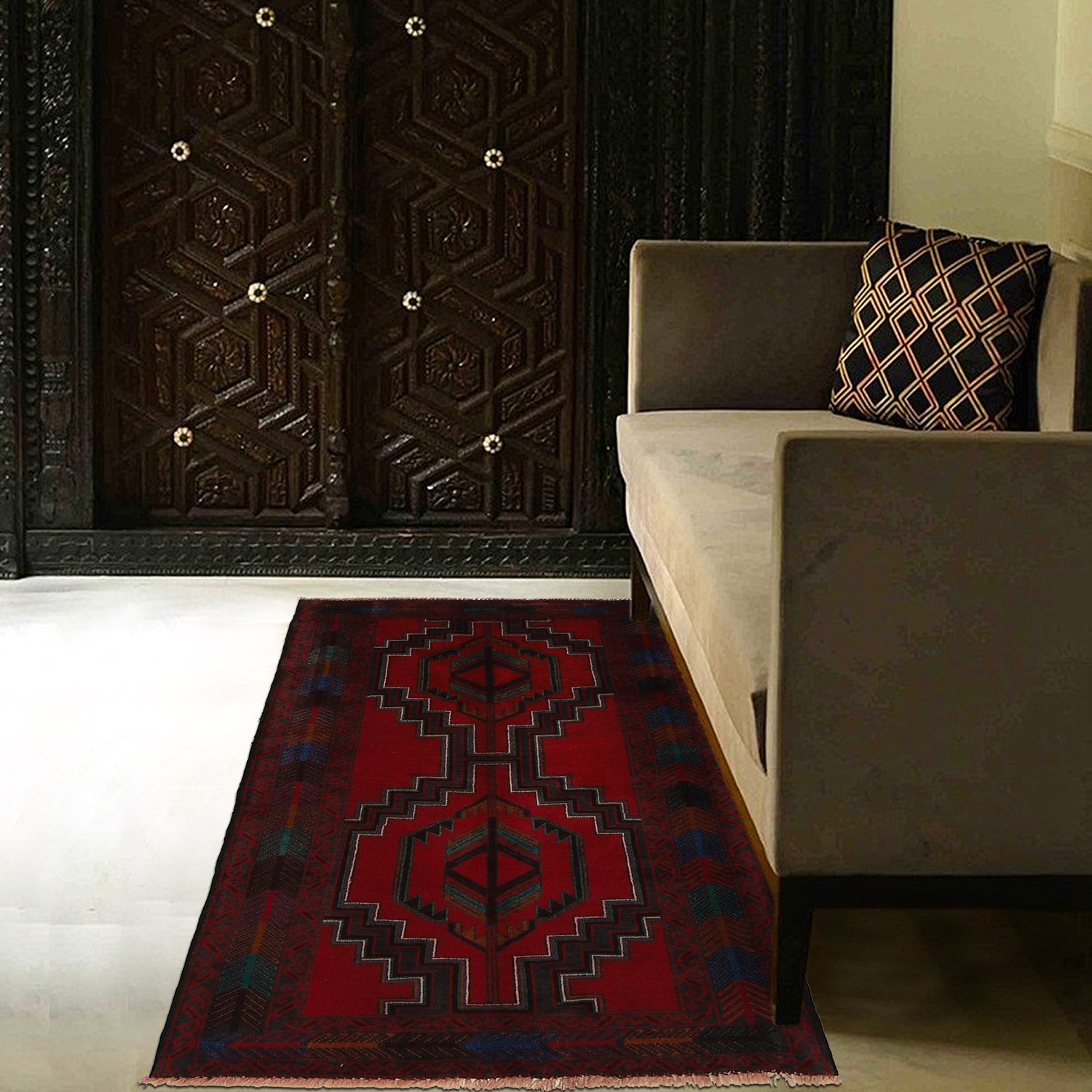 Baluchi Rug Handmade Multi Geometric 3x5 ft
