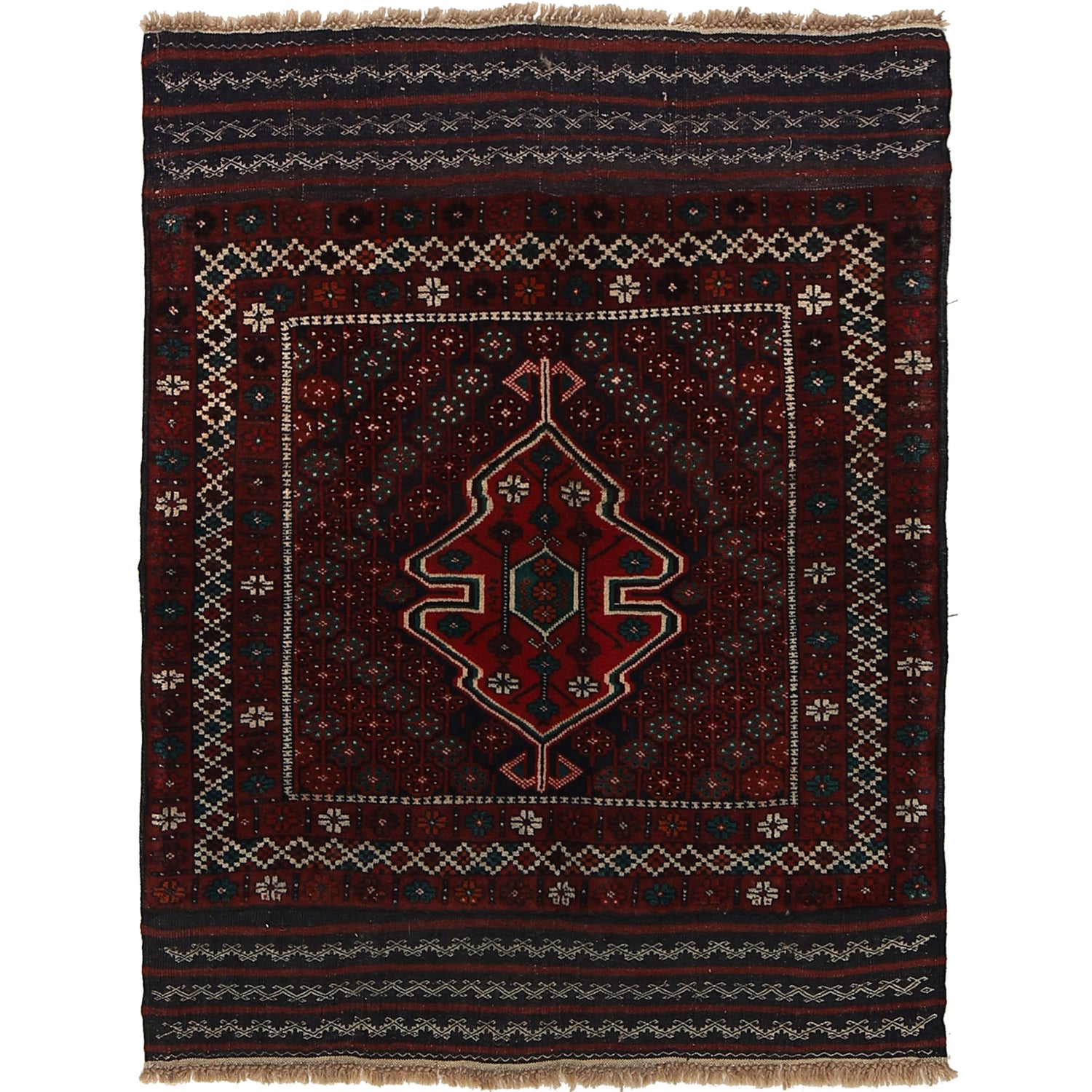 Baluchi Rug Handmade Multi Geometric 2x4 ft