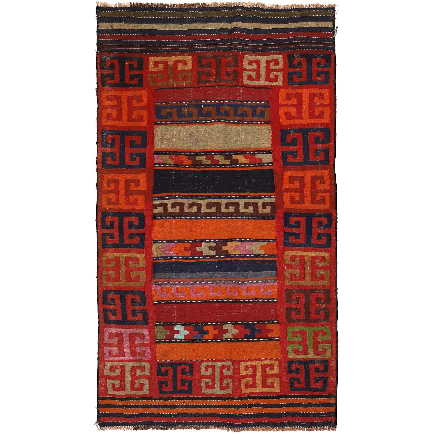 Maimana Kilim Area Rug Handmade Firebrick Floral 4x6 ft